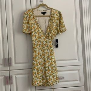 Yellow Floral Print wrap dress